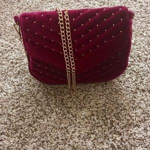 Gold Studded Burgundy Velvet Purse